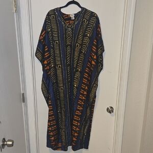 Chic Blue and Orange Patterned Kaftan